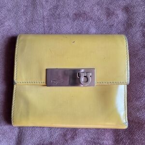 Authentic Salvatore Ferragamo Yellow Leather Trifold Wallet -Y2K Vintage
